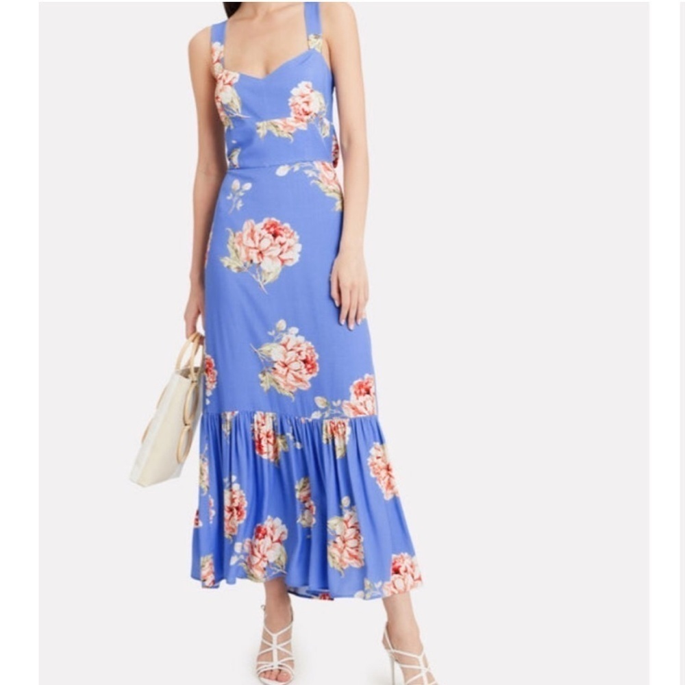 Intermix Mitzie Floral Sleeveless Dress Blue Maxi Tie Back Cutout Size 0